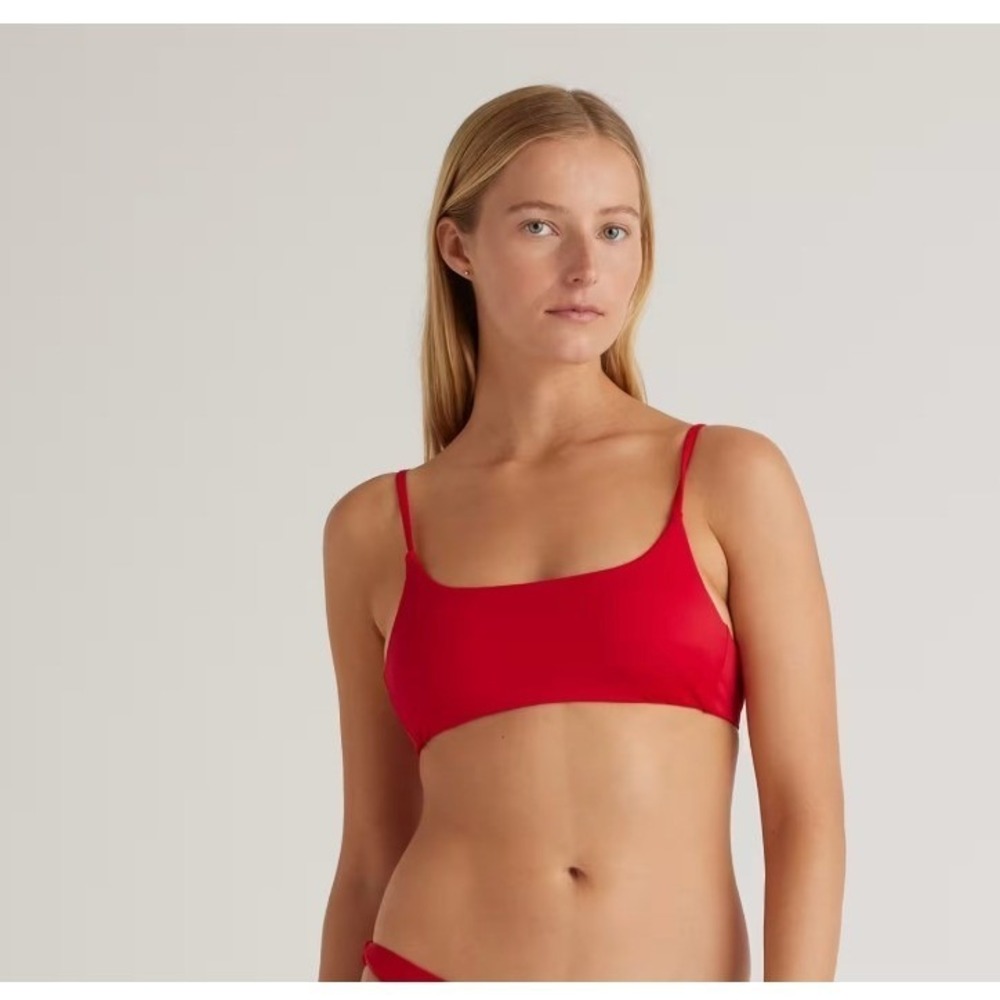 Quince Womens Recycled Scoop Neck Bikini Top Red Swimwear Size S ATG001 NWT